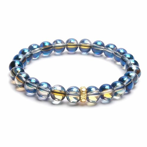 Zoya Gems & Jewellery Aqua Aura Quarz-Perlenarmband • 8 mm Perlenarmband Geschenk für Mädchen und Frauen 20,3 cm Armband, XL, Edelstein, Quarz