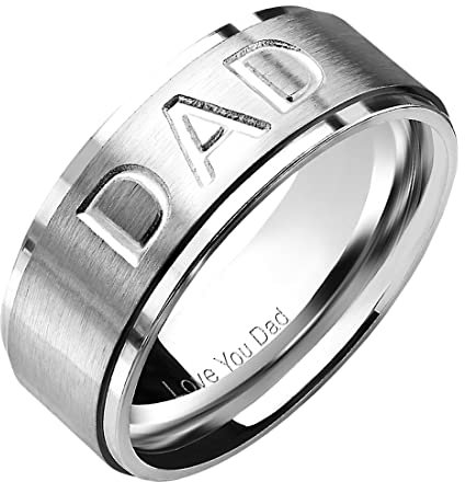 Taffstyle Herren Band Ring Edelstahl gebürstet Herrenring Partnerring mit Love You Dad Gravur Silber Größe 60 (19.1)