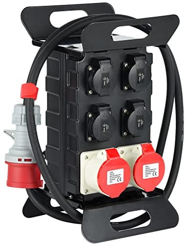Electraline 60428 Cuadro Eléctrico de Obra con Interruptor de Seguridad RCD 30mA, 4 enchufes Schuko + 2 enchufes industriales CEE. Cable 2 M H07RN-F 5G2.5 mm² IP44