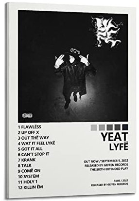SUANYE Yeat Poster Lyfe Album Cover Poster für Schlafzimmer Ästhetische dekorative Malerei Leinwand Wandkunst 50 x 75 cm