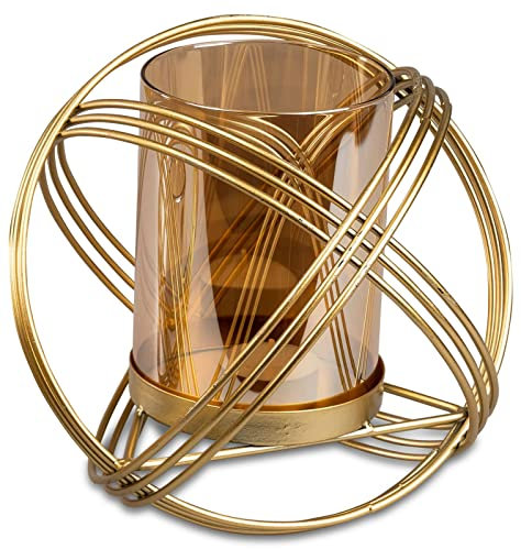 formano Deko Windlicht Kugel 20 cm Goldfarben Metall & Farbiges Glas Teelichter - Teelichthalter für Teelichter & Kleine Kerzen - Elegante Tischdekoration