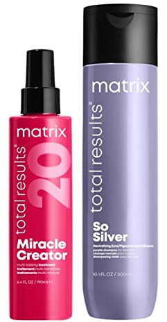 Matrix Pflegeduo mit Miracle Creator Leave-In Spray mit 20 pflegenden Eigenschaften und So Silver Shampoo für blondes und graues Haar zur Neutralisation von Gelbstichen