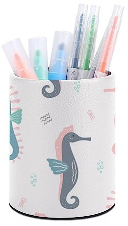 Pen Holder Seahorse Animal Pink Pencil Holders Desktop Storage Case Stationery Supplies Makeup Brush Holder