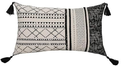 ATMACA Kissenbezug Schwarz Weiße Kissenabdeckung Mit Quasten 30X50/45X45Cm Nordic Sty-91Y 30X50Cm