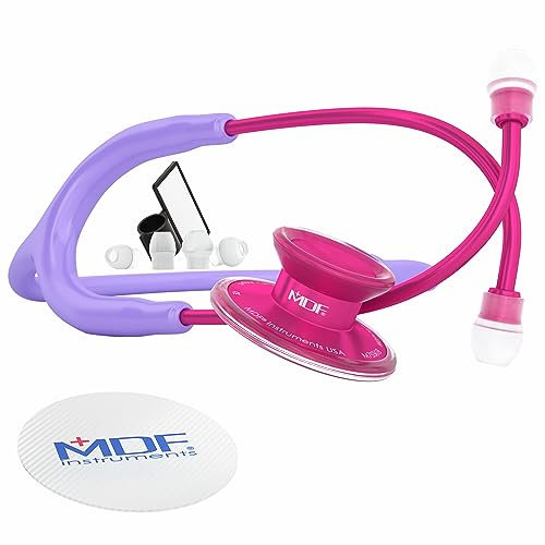 MDF Acoustica leichtes Stethoskop für Ärzte, Krankenschwestern, Studenten, Heimgesundheit, Erwachsene, Doppelkopf, pastellvioletter Schlauch, Bruststück-Headset aus rosa Legierung, MDF747XPPA07