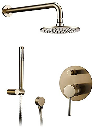 Gebürstetes Gold-Duschsystem, Verdecktes Duscharmatur-Set Mit Handbrause Und Regenduschkopf, Dusch-Combo-Set, Einhand-Wanne Und Brausegarnitur, 2 Funktionen, 20,3 Cm (20,3 Cm)