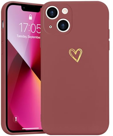 Wirvyuer Kompatibel mit iPhone 13 Handyhülle Mädchen Hülle Gold Liebesherz Weich Silikon Case Süßes Gold Love Slim Stoßfest Schutzhülle für iPhone 13 Weißdornrot