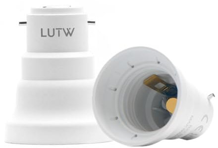 LUTW B22 to E27 Lamp Socket Adapter, Socket Converter Holder Bayonet to Screw Edison, Lamp Base Adaptor for LED, Incandescent and CFL Bulbs, 2 Pack