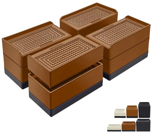 ANNKUT Möbelerhöhungen, rechteckig, verstellbare Erhöhungen, Blöcke für Bett, Sofa, Tisch und Couch, Heben Sie auf 3,8 oder 7,6 cm, robuste Unterstützung bis zu 0,6 kg, 4 Stück, Braun