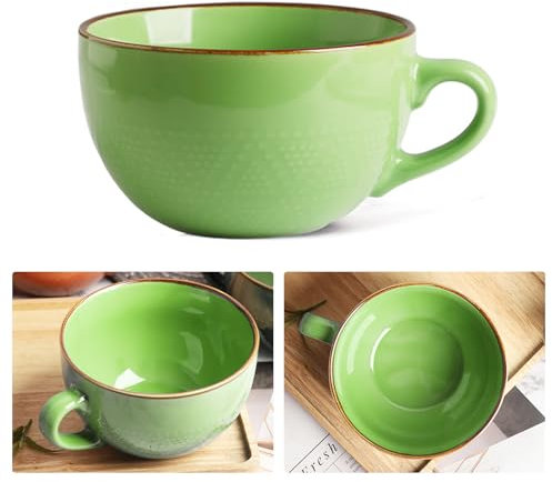 Kaffeetasse Groß, 700 ml Tasse Groß, Keramik Suppenschüssel mit Henkel, Kaffeebecher, Müslischalen Salat Schale mit Henkel, XXL Cappuccino Tassen, Ramen Schüssel (Grün)