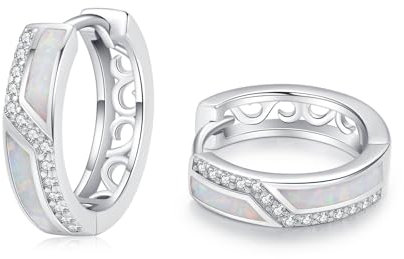 ZIPPICE Creolen Silber 925 Weiß Opal Ohrringe Damen 925 Sterling Silber Creolen Klein Weiß Zirkon Schmuck Geschenke für Frauen Ehefrau Mädchen