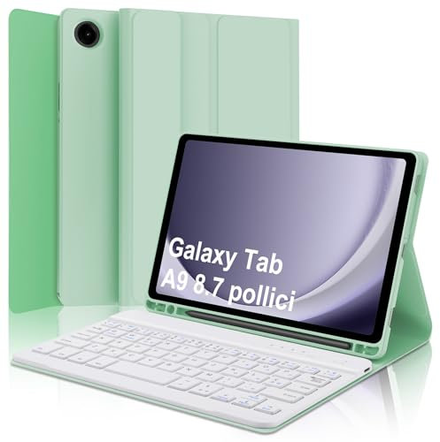 WINCHKING Tastiera per Samsung Galaxy Tab A9 8.7, Cover Tastiera Galaxy Tab A9 2023, Italiano Bluetooth Rimovibile Tastiera per Samsung A9 Tablet 8.7 pollici 2023, Verde chiaro