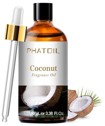 PHATOIL Oli Essenziali Cocco 100 ml, Oli Essenziali Profumati per Diffusori, Olio Essenziale di Cocco per Diffusore Aromaterapia, Umidificatore, Candele Fai da De