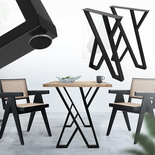 ML-Design Lot de 2 Pieds de Table L50xH71 cm, Forme de X, Noir, en Acier Peint par Poudrage, Design Industriel, Piètement de Meuble DIY, Patins de Table à Manger Banc Bureau