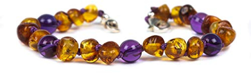 Baby J's - Bracelet de cheville réglable de qualité supérieure - Variété de couleurs - 100 % ambre de la Baltique véritable - Avec fermoir réglable - 12-17 cm - Nœud pour éviter la dispersion