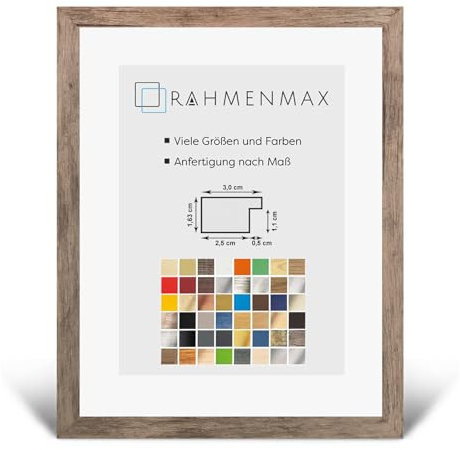 RahmenMax Morena Bilderrahmen Posterrahmen 61x91,5 cm Wildeiche Dekor 91,5x61 cm mit weisser Rückwand und Antireflex Acrylglas