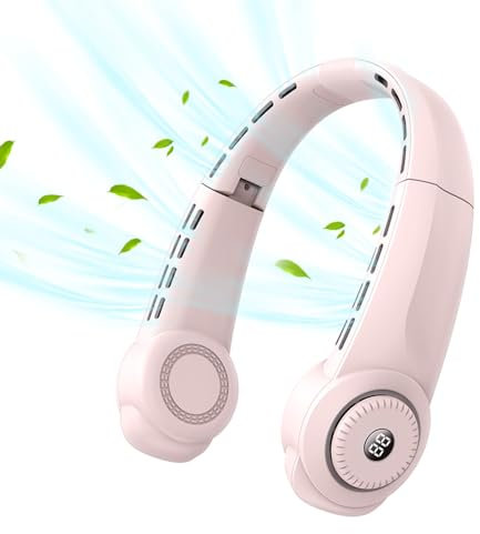 Portable Neck Fan, Bladeless Neck Fan for Indoor Outdoor Travelling,USB Rechargeable Personal Fan, 360°Cooling Airflow,3 Speeds Operated Adjustable,Wearable Neck Fans for Women Men (Pink)