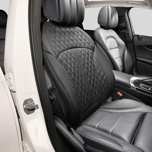 POKSRI 1p Echtes Rindsleder sitzbezug Auto Vordersitz-Rückenlehnenbezüge,sitzkissen Auto fahrersitz,Echtes Leder Set,Kfz-sitzschoner,passt für die meisten Fahrzeuge ab A-Segment.(Rückenlehne,Schwarz)