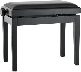 GEWA Pianobank Deluxe Vinyl - Schwarz matt - Massivholz - Vinyl Sitzbezug - 52x30cm Sitzfläche - Höhenverstellbar - Hochfeste Fixierung - 2t Bruchlast