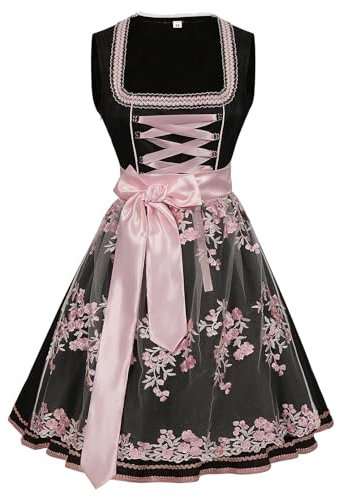 Dirndl Damen Midi, Dirndlkleid Damen Elegant Lang, Oktoberfest Damen Outfit Dirndl, Trachtenkleid Damen, Dirndl Schürze Spitze Komplettsets trachtenrock knielang, Oktoberfest Kostüm Kleidung 2024 (38)