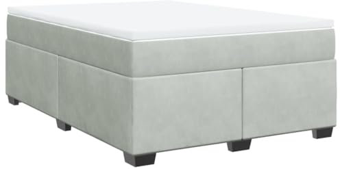 vidaXL Boxspringbett, Polsterbett Bett mit Matratze, Bettgestell mit Lattenrost, Doppelbett für Schlafzimmer, Hellgrau 140x200cm Samt