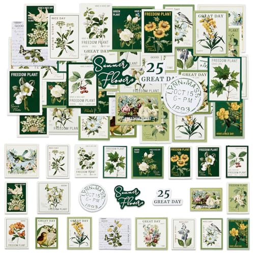 46 Stücke Vintage Aufkleber, Mini Größe natürliche Blumen Pflanzen ästhetische Aufkleber, Scrapbook Aufkleber Zubehör, DIY Dekoration Aufkleber für Laptop, Scrapbook, Koffer, Notizbücher, Journal