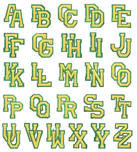 PATIKIL Iron on Letter Patches, 52Pcs Embroidered Letters A-Z Sew on Iron on Patches for Clothes Backpacks Hats DIY Accessories, Green Yellow 2inch Height
