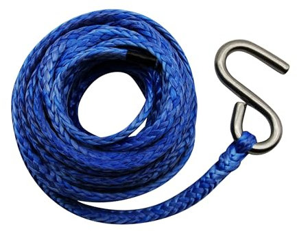 TOUGH 1/4 x23ft (2000lbs) Boat Trailer Winch Rope+S Hook, (1 Pcs * Blue UHMWPE Rope, 1/4 x 23ft Winch Rope + Stainless Steel S Hook)
