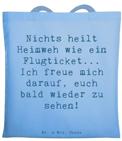 Mr. & Mrs. Panda Tragetasche Spruch Heimweh Ticket - Geschenk, Flugticket, Stimmungen, Mitgefühl, Einkaufstasche, Schultertasche, Vorfreude,