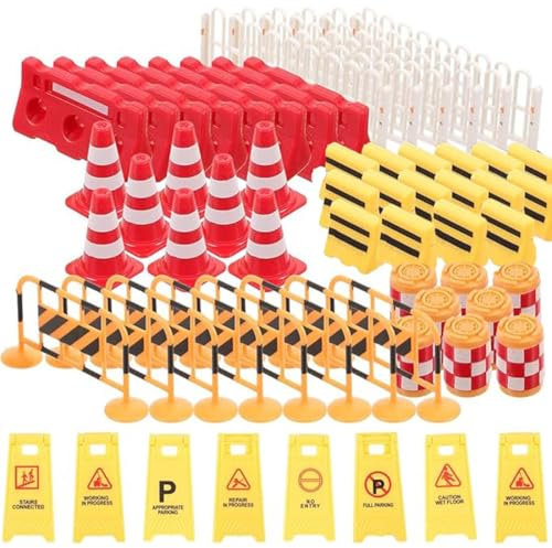 62 Pièces Accessoires de Lutin pour Chantier de Construction, Miniature de Construction Ornements, Ensemble de Boîte à Outils Miniature, Décoration Chantier Miniature,panneau signalisation enfant