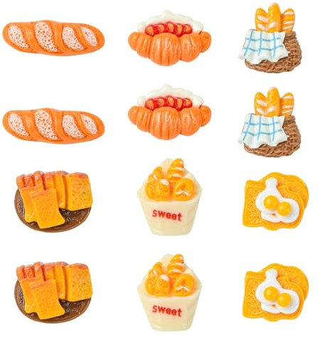 Ipotkitt Lot de 30 cabochons en résine sur le thème du pain - 6 styles - Décorations de baguettes en plastique - Breloques à dos plat pour la fabrication de bijoux et étuis de téléphone
