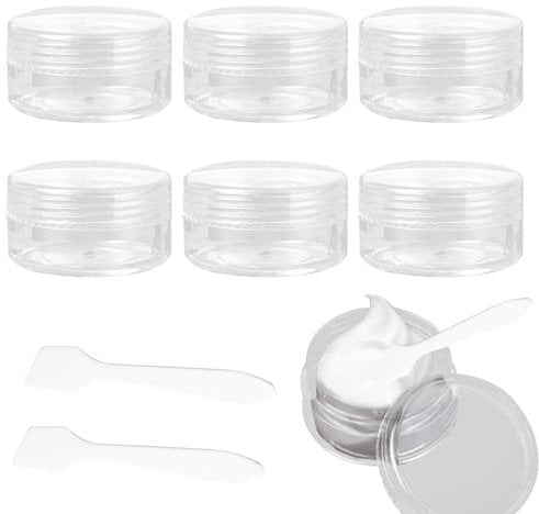 6pcs Empty Plastic Cosmetic Jars, Empty Sample Pots, Crema Powder Universal Clear Empty Portable With Spoons Cosmetic Container for Face Creams, Sample, Make-Up