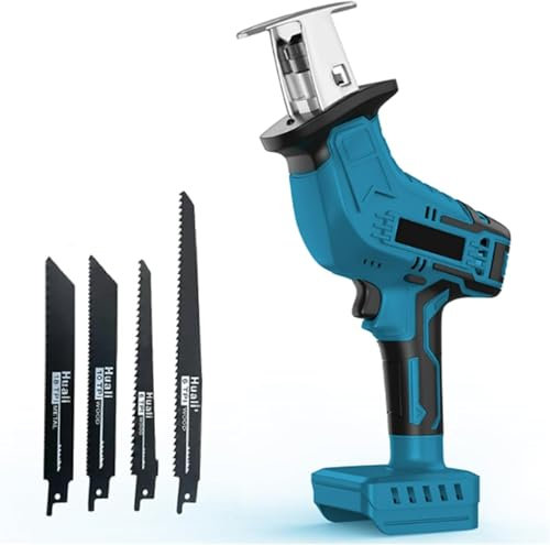 Akku-Säbelsäge für Makita 18 V, 4 Sägeblätter, 0-3000 U/min, mit 4 Sägeblättern, 0-3000 SPM Variable Geschwindigkeit, für Holz, Metall, PVC-Rohr. (Nur Werkzeug)