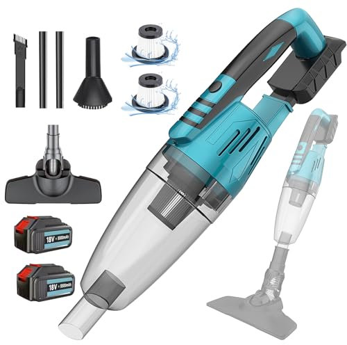 Handstaubsauger 10000Pa,Ersatz für Makita 18V Akku,Mini Handstaubsauger Auto 140W,Bürstenloser Motor,mit 2X 3.0AH Akku und Waschbar HEPA-Filter,für Auto Haus Büro, Tierhaare