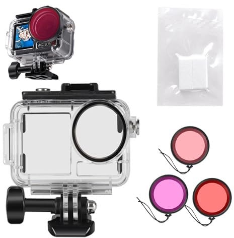 TEHAOUU Underwater Case Compatible with DJI Action 5 Pro Waterproof Case & Filters Kit for Action 4/3 Deep Diving Camera Accessories