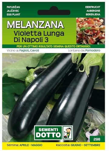 Sicignano | Semi Melanzana Violetta Lunga di Napoli 3, Frutto Grosso, Forma Cilindrica Allungata, Viola Intenso, Busta Extra - 6 Confezioni da 1.9g, Pianta a Ciclo Medio-Precoce