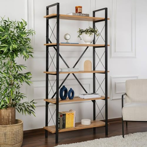 Dmora Bücherregal Martone 90x33,5x180 cm, Braun, 5 Böden