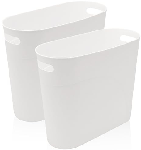 WYIPOLZI 2Pack 12L Slim Waste Basket Plastic Trash Can Small Plastic Bin Slim Garbage Container Bin with Handle for Home Kitchen Bathroom Bedroom Office, White
