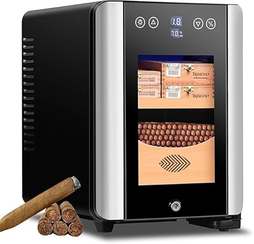 8L Zigarren-Humidor-Schrank, elektrischer Zigarren-Humidor-Kühler mit Regal und Schublade aus Zedernholz, Temperaturregelung, Tür aus gehärtetem Glass, kleiner Zigarren-Humidor für 100 Zigarren