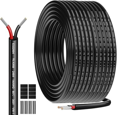 HuLuWa UL2464 14AWG 2x2,08mm² Cable 2 Conductores, 50m | Cobre estañado, cubierta PVC. Para LED, automóvil y sensores a baja tensión 5V/12V/24V.