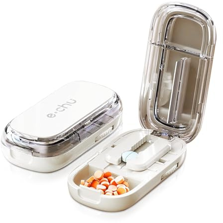 Taglia Pillole di Precisione,Separatore di Pillole Portatile con Lama per Pillole Piccole Pillole Grandi 1 diviso in 2,1 diviso in 4 Tagliapastiglie Scomparto Portaoggetti per Vita Quotidiana e Viaggi