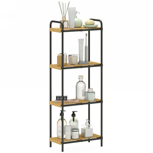HOMCOM Bamboo Bathroom Storage Shelf 41.5x21.5x106cm Natural and Black