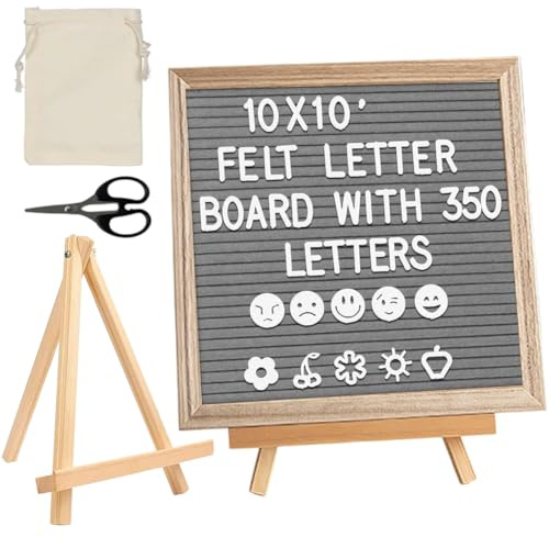 Letterboard Stecktafel aus Eiche mit Staffelei - 340 Teile Set mit Buchstaben, Aufbewahrungstasche - Memoboard für Homeoffice, Kinderzimmer, Küche - Wanddekoration & Inspirations Board (grau)