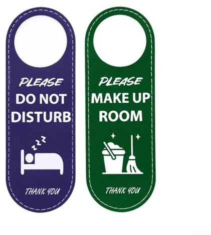 Eawfgtuw Türschild mit Aufschrift Do Not Disturb, doppelseitig, PU-Leder, zum Aufhängen, geeignet für Hotelzimmer, um die Effizienz der Raumreinigung zu verbessern, 24 x 8 cm