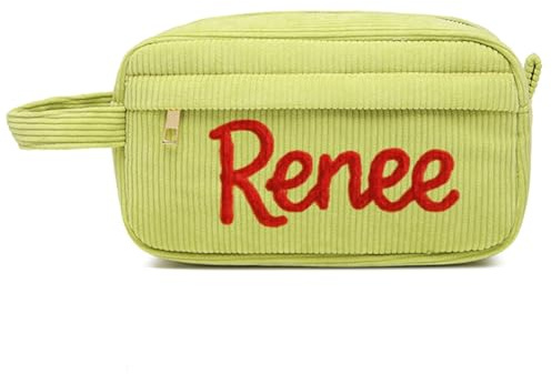 miguha Personalisierte Schminktasche Mit Namen, Federmäppchen, Garn-Namenstasche, Kosmetik-Organizer, Back to School, Cordtasche, Brautjungferngeschenk(Green)
