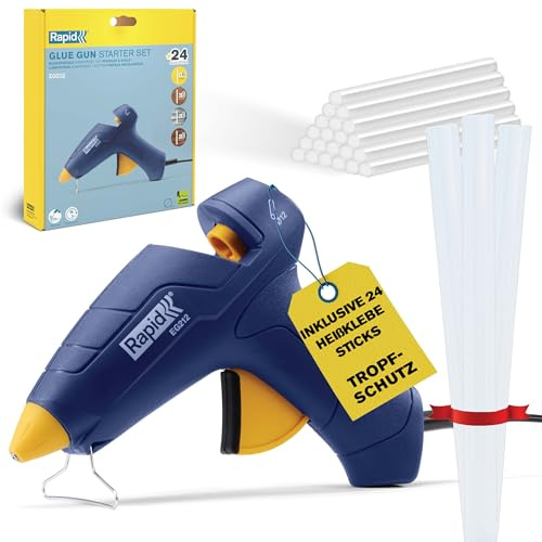 Rapid EG212 - Pistolet à Colle Ø12mm - Pour le Bricolage & Décoration -Kit | 24 bâtons de colle - Débit de Colle 250g/h - Chauffe en 6min - Poignée souple et antidérapante - Support ajustable -(5001709)