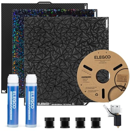 ELEGOO 3D Printer Starter Kit for Centauri Carbon, 3D Printing Accessory Including PLA Filament, Dual-Sided Build Plate Set, Adhesive Glue, 0.4mm Hardened Steel Nozzle Kit and Anti-Vibration Feet