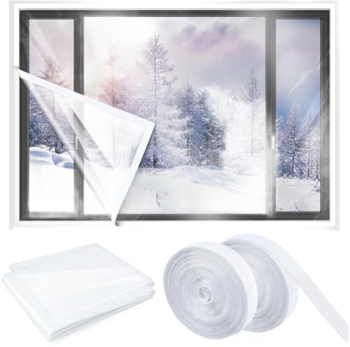 Risveglio Fenster für Dämmung Kit mit wiederverwendbarer transparenter PE-Folie und doppelseitigem Klebeband, einfache Installation, wasserdicht & winddicht, 35 x 20 x 5 cm