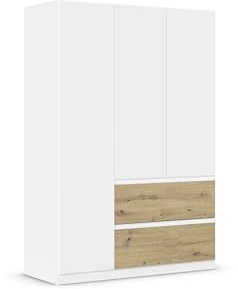 Rauch Möbel Costa, Kleiderschrank, Farbe Weiß, Breite 136 cm | Schrank, 3-türig, 2 Schubladen, Push-to-open, Zubehör Classic, für Schlafzimmer, Kinderzimmer, Babyzimmer, Garderobe
