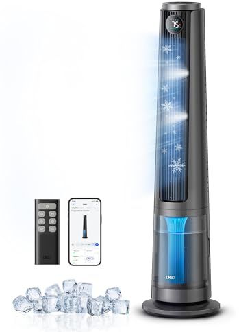 DREO TurboCool Nebelventilator 765S, 3-in-1 Turmventilator mit Ultraschall, WLAN & App-Steuerung, 6 L Tank, 10.4 m/s Luftstrom, 20 dB leiser DC-Motor, 90° Oszillation, 12 Geschwindigkeiten, 4 Modi